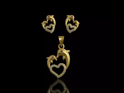  Fancy Heart Pendant Set - 009 3D print model