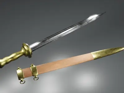 Gladius sword with gold handle 3D model