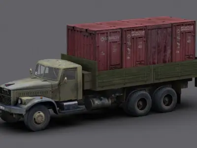 USSR KrAZ 256 truck Low-poly 3D model
