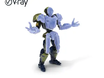 Armored Combat Android with Red Eyes and Military Design Low-poly 3D model