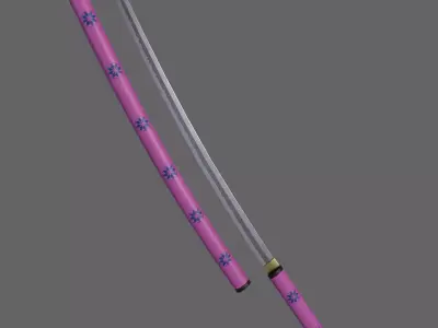 PBR Katana Japanese Sword Pink V3 Low-poly 3D model