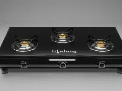 Gas Stove with 3 Burners Glass top glossy Low-poly 3D model