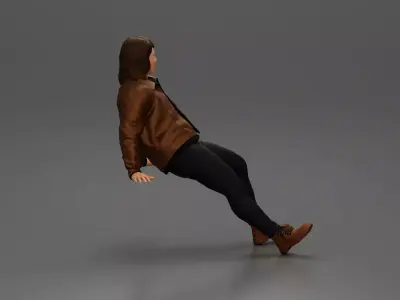 Man with long hair wearing jacket sitting with relaxed posture 3D print model