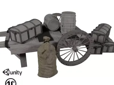 Wooden cart 2 3D model