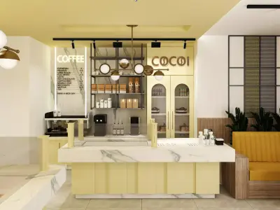 Modern Coffee Shop and Bakery 3D Interior Low-poly 3D model