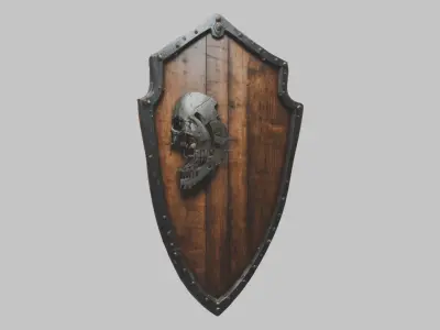 Medieval Fantasy Skull Wooden Shield Low-poly 3D model