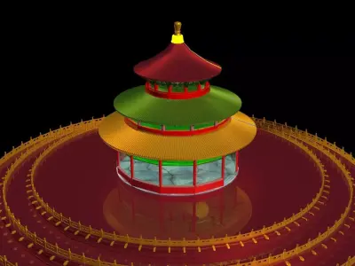 Chinese crystal glass  ancient temple  3D model