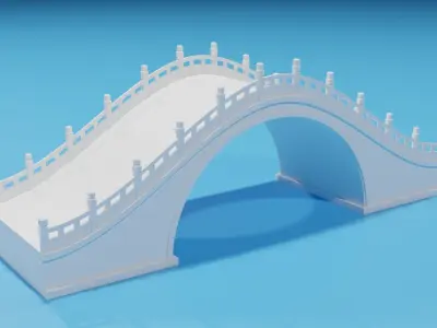 Cartoon Chinese Stone Bridge Low-poly 3D model get