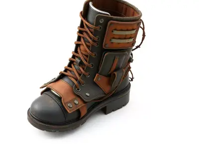 Worn Leather Combat Boot Low-poly 3D model