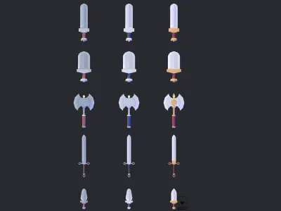 Cartoon Medieval melee weapons ultimate pack for games   kit Low-poly 3D model