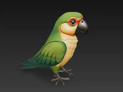 Parrot Green Realistic 3D Model Basic - Low Poly Realistic Low-poly 3D model