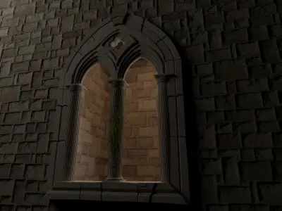 Medieval mullioned window Low-poly 3D model