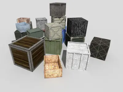 big low poly metal crates pack Low-poly 3D model