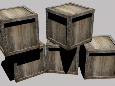 wooden box Low-poly 3D model 2