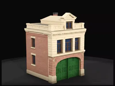 1-87 Double Bay Brick Firehouse Print Ready STL 3D print model