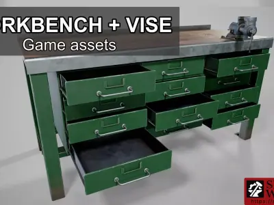 Workbench and Vise Low-poly 3D model