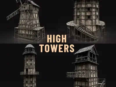 ENTERABLE HIGH TOWER WATCHTOWER COLLECTION BUILDINGS 3D Model Pack