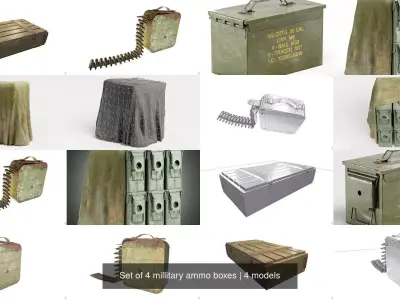 Set of 4 millitary ammo boxes yk1 3D Model Pack
