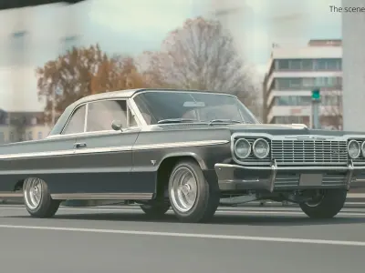 Two-Door Coupe Chevrolet Impala 1964 Lowrider Black Rigged 3D model