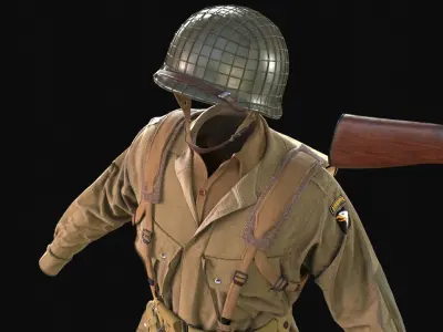 WW2 US Paratrooper and THOMPSON M1A1 Low-poly 3D model