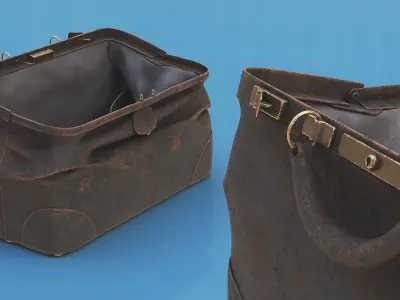 Vintage Shabby Leather Bag with Inside 3D model