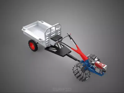 CAGE WHEEL TRACTOR VEHICLE TRAILER CART CARGO CAR TRANSPORT FARM 3D model