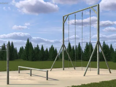Old Training Crossbar with Ropes 3D model
