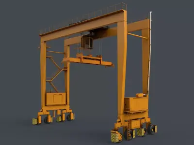 PBR Rubber Tyred Gantry Crane RTG V2 - Yellow Dark Low-poly 3D model