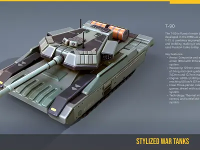Stylized Tank T90 Low-poly 3D model