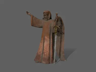 Angel statue of knight holding sword Low-poly 3D model