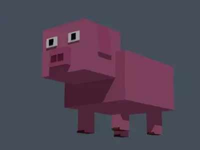 Cute Voxel Pig - Low Poly Blocky Farm Animal Low-poly 3D model