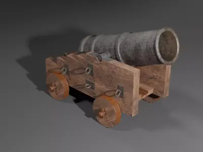 Iron cannon with wooden base 3D model