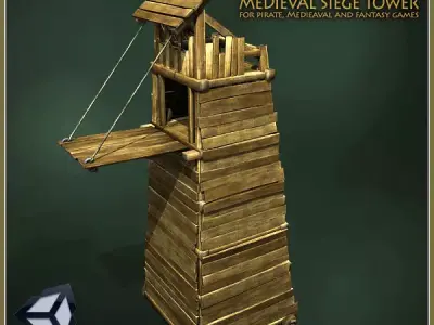 Animated Medieval Siege Tower Low-poly 3D model