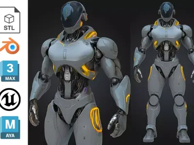Sleek Android Male Robot Low-poly 3D model