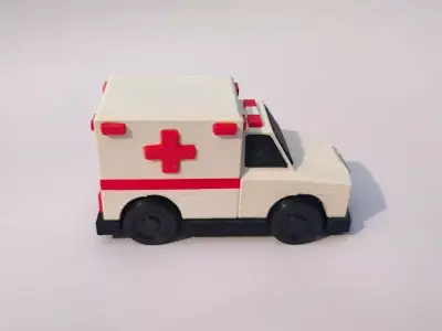 3d printed ambulance toy car with rotating wheels 3D print model