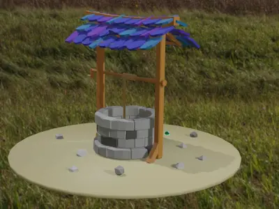 Well lowpoly low-poly 3d model water in field Low-poly 3D model