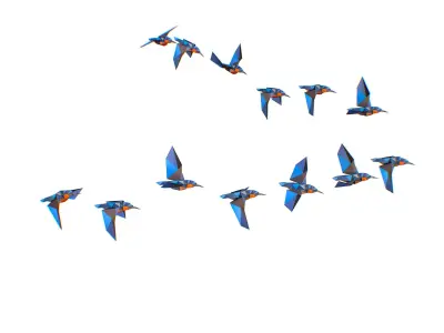 Animated Flock Birds lowpoly art style Low-poly 3D model