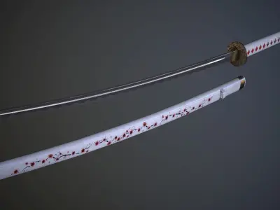 Katana Sakura - model and textures  Low-poly 3D model