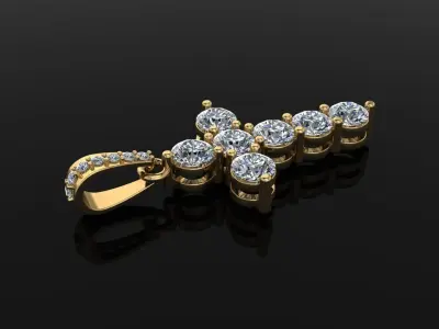 DAINTY 7 STONE 4MM CROSS DIAMOND BELL PENDANT 3D print model