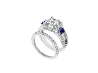 3Stone Solitair Ring Bridal Set 3D print model buy