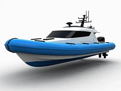 Blue and White Rigid Inflatable Boat Low-poly 3D model