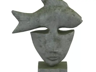 Fish face stone statues Low-poly 3D model