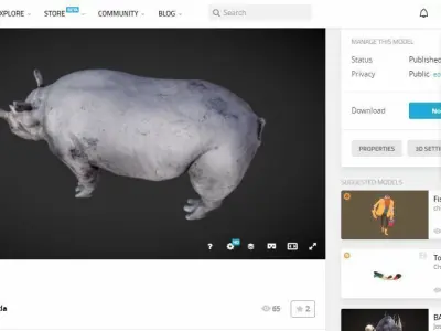 Rhino in video game Low-poly 3D model