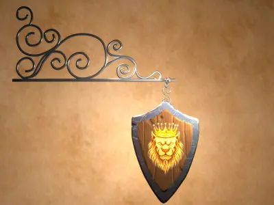 Medieval Hanging Sign - Low Poly Wood Plank Low-poly 3D model