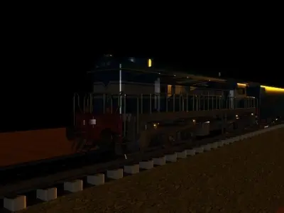 Train on tracks at night Low-poly 3D model
