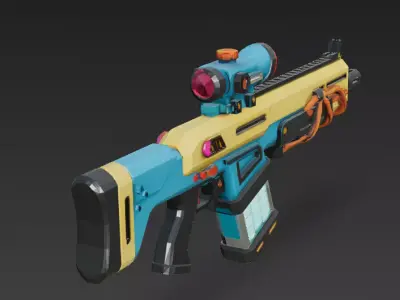 Cartoon Cyber Yellow Blue Rifle 3D Model PBR Low-poly 3D model