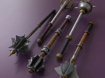 Set of five maces Low-poly 3D model