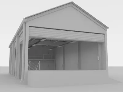 Factory loading bay with offices - Untextured 3D model