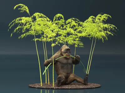 Big Ape Gigantopithecus Eats Bamboo Plants 3D model