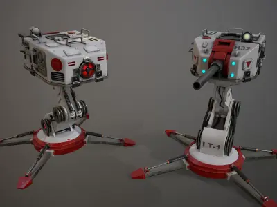 Retro-Futuristic Defense Turret  -Electro-Guardian Low-poly 3D model